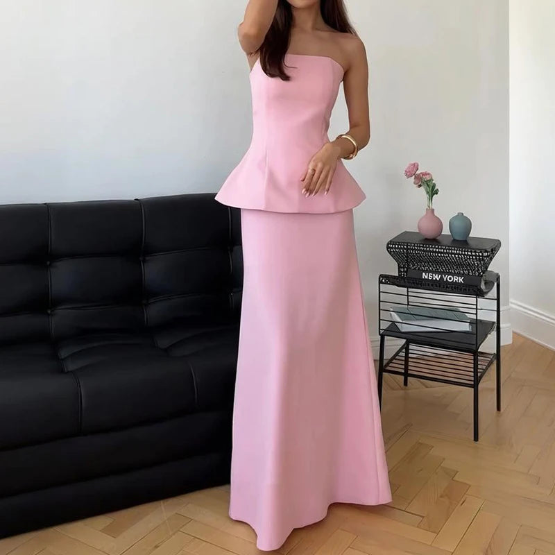 Strapless Vintage A-Line Dress – Sleeveless Ankle-Length Polyester Cotton Gown