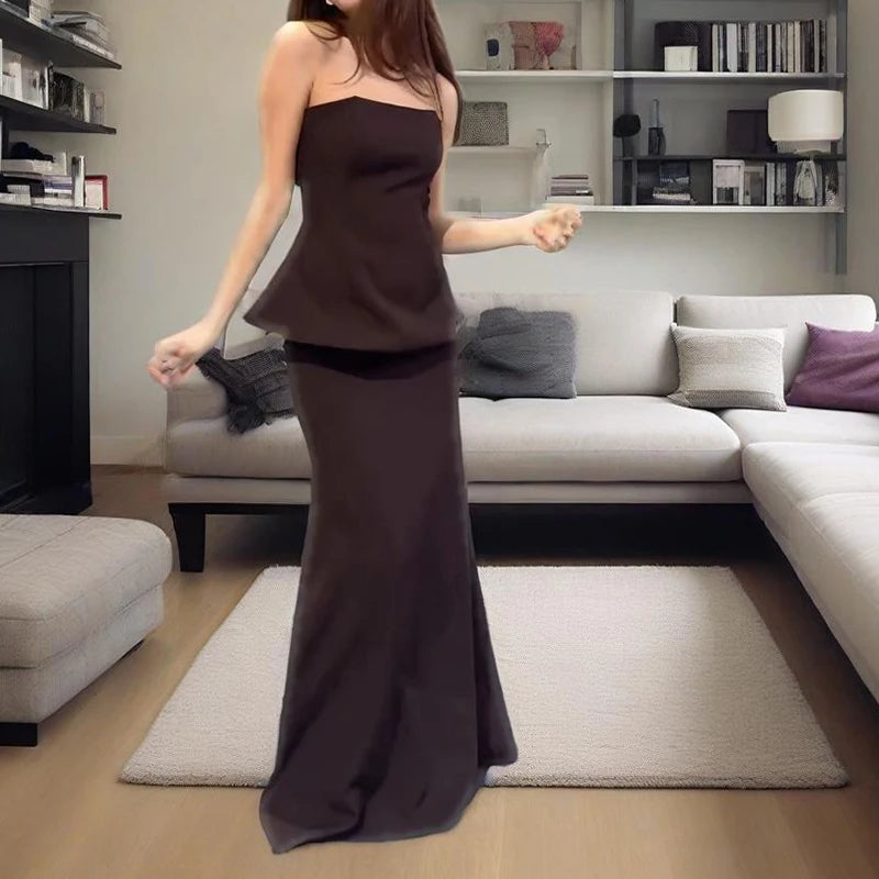 Strapless Vintage A-Line Dress – Sleeveless Ankle-Length Polyester Cotton Gown