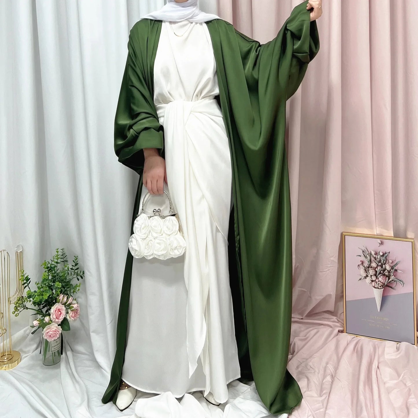 Double-Breasted Kimono Abaya with Sash Belt – Lightweight Traditional Robe