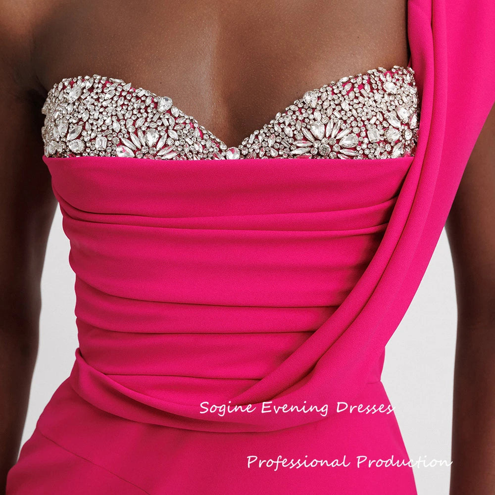 One Shoulder Crystal Evening Dress – Floor-Length Formal Gown