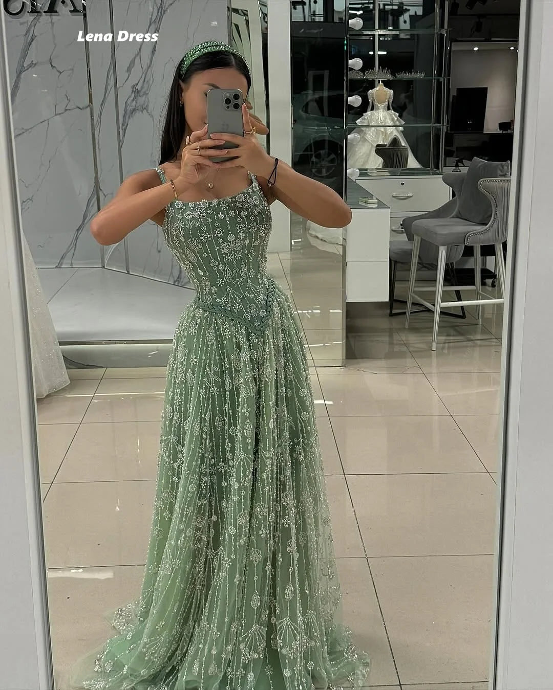 Lena Custom Made Evening Dresses Woman Elegant Dress Luxury Wedding Guest Sleeveless Line A Beaded Lace Robe Soiree Ball Gowns