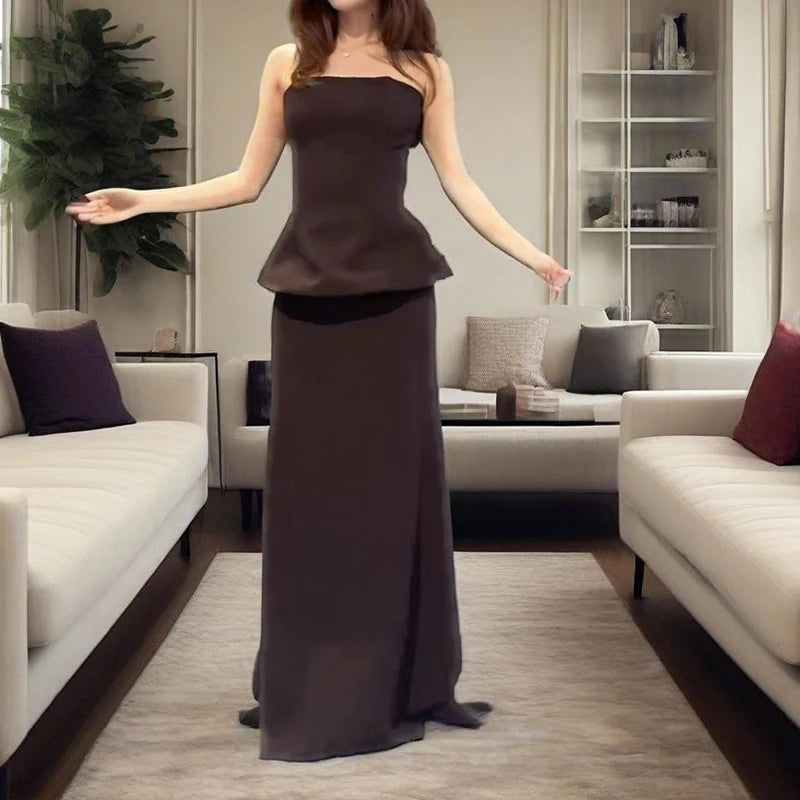 Strapless Vintage A-Line Dress – Sleeveless Ankle-Length Polyester Cotton Gown