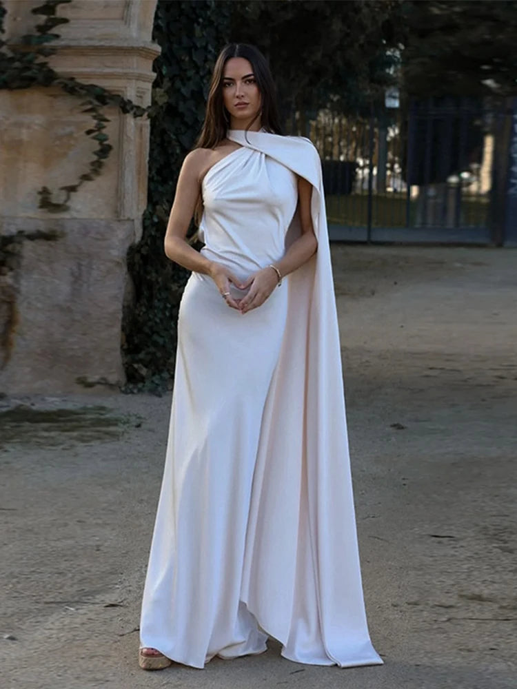 The Milan Dress — Diagonal Neckline & Backless Elegance
