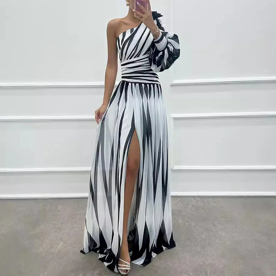 Printed Fit and Flare Maxi Dress – Floor-Length Casual Polyester Gown