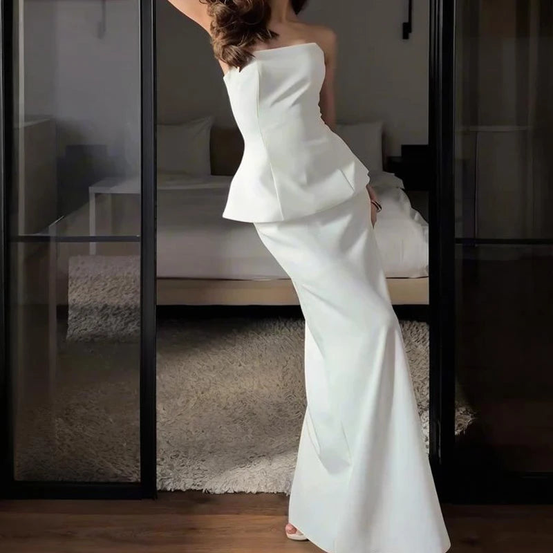 Strapless Vintage A-Line Dress – Sleeveless Ankle-Length Polyester Cotton Gown