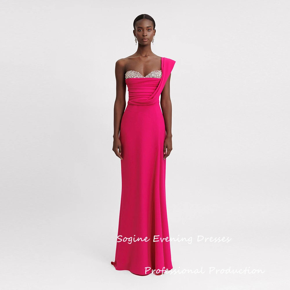 One Shoulder Crystal Evening Dress – Floor-Length Formal Gown