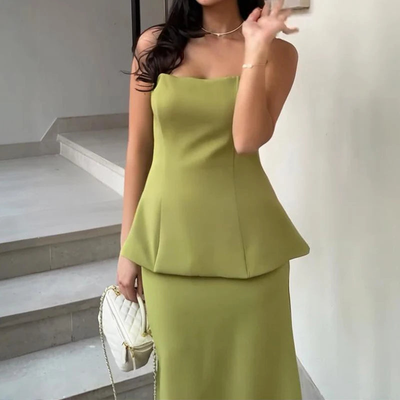 Strapless Vintage A-Line Dress – Sleeveless Ankle-Length Polyester Cotton Gown