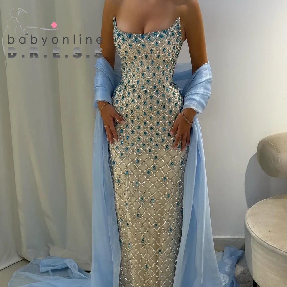 ✨ BABYONLINE Customized Elegance Crystal Exquisite Beaded Mermaid Evening Gown