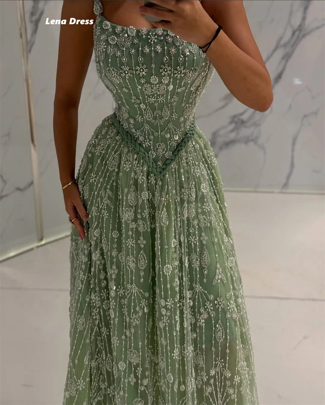 Lena Custom Made Evening Dresses Woman Elegant Dress Luxury Wedding Guest Sleeveless Line A Beaded Lace Robe Soiree Ball Gowns