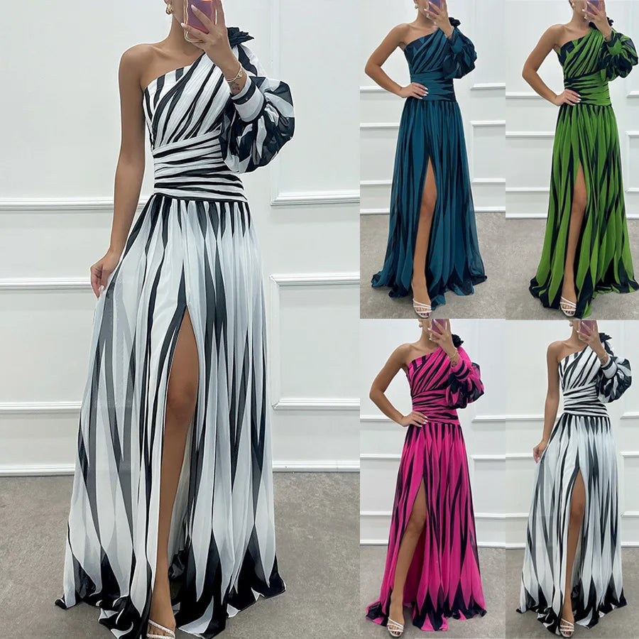 Printed Fit and Flare Maxi Dress – Floor-Length Casual Polyester Gown