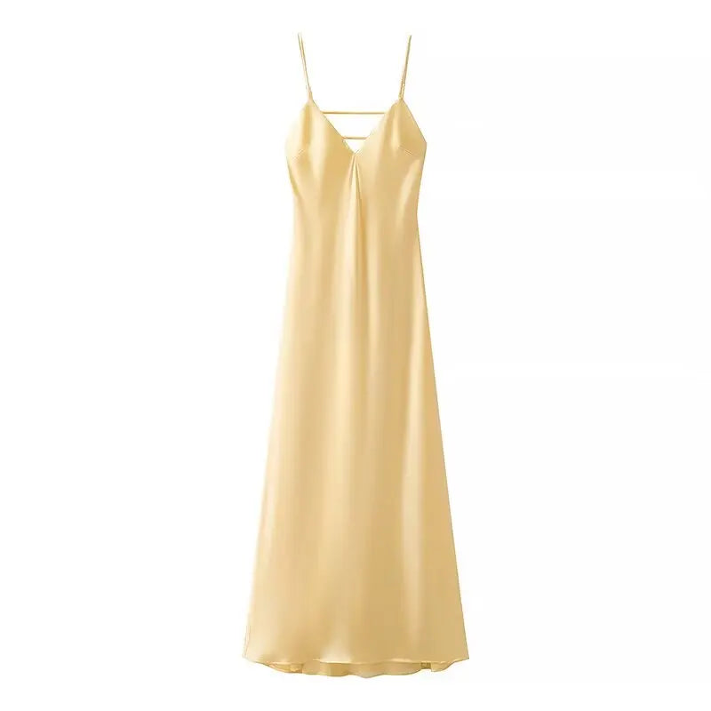 V-Neck Backless Camisole Dress – Sleeveless Ankle-Length Summer Outfit