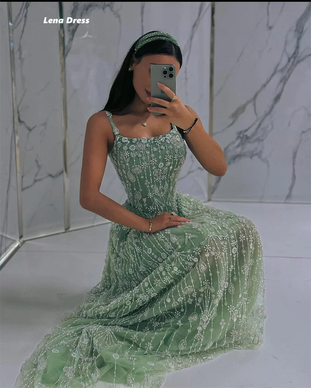 Lena Custom Made Evening Dresses Woman Elegant Dress Luxury Wedding Guest Sleeveless Line A Beaded Lace Robe Soiree Ball Gowns