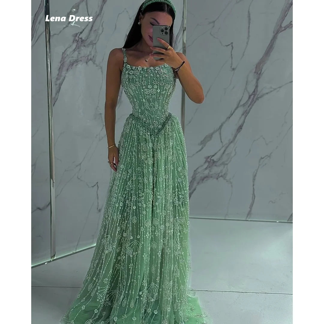 Lena Custom Made Evening Dresses Woman Elegant Dress Luxury Wedding Guest Sleeveless Line A Beaded Lace Robe Soiree Ball Gowns