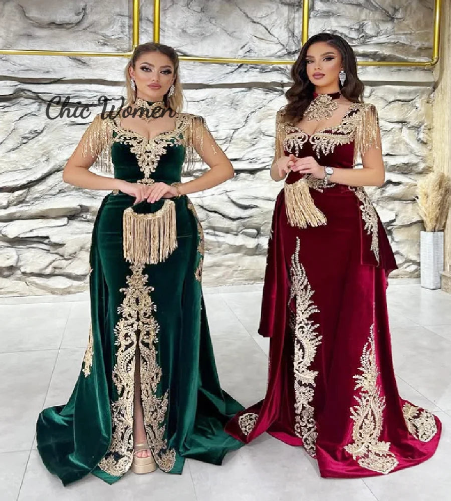 Elegant Velour Beaded Evening Dress – Floor-Length Scoop Neck Gown