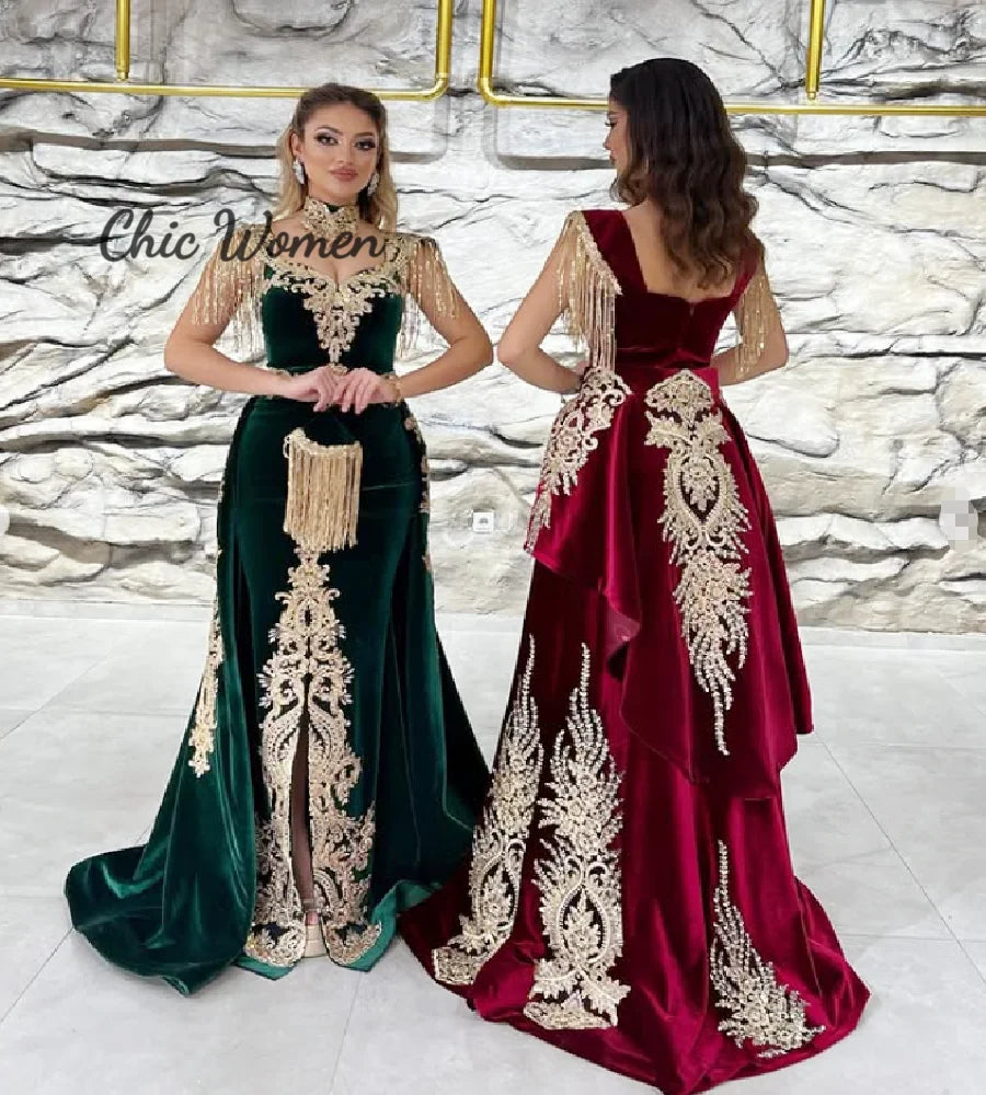 Elegant Velour Beaded Evening Dress – Floor-Length Scoop Neck Gown