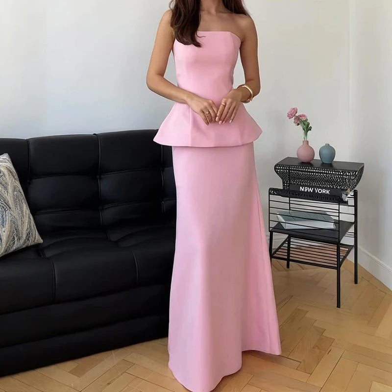 Strapless Vintage A-Line Dress – Sleeveless Ankle-Length Polyester Cotton Gown