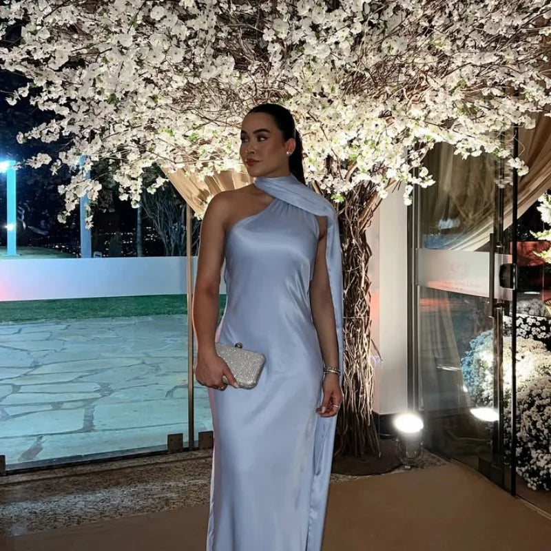 The Milan Dress — Diagonal Neckline & Backless Elegance