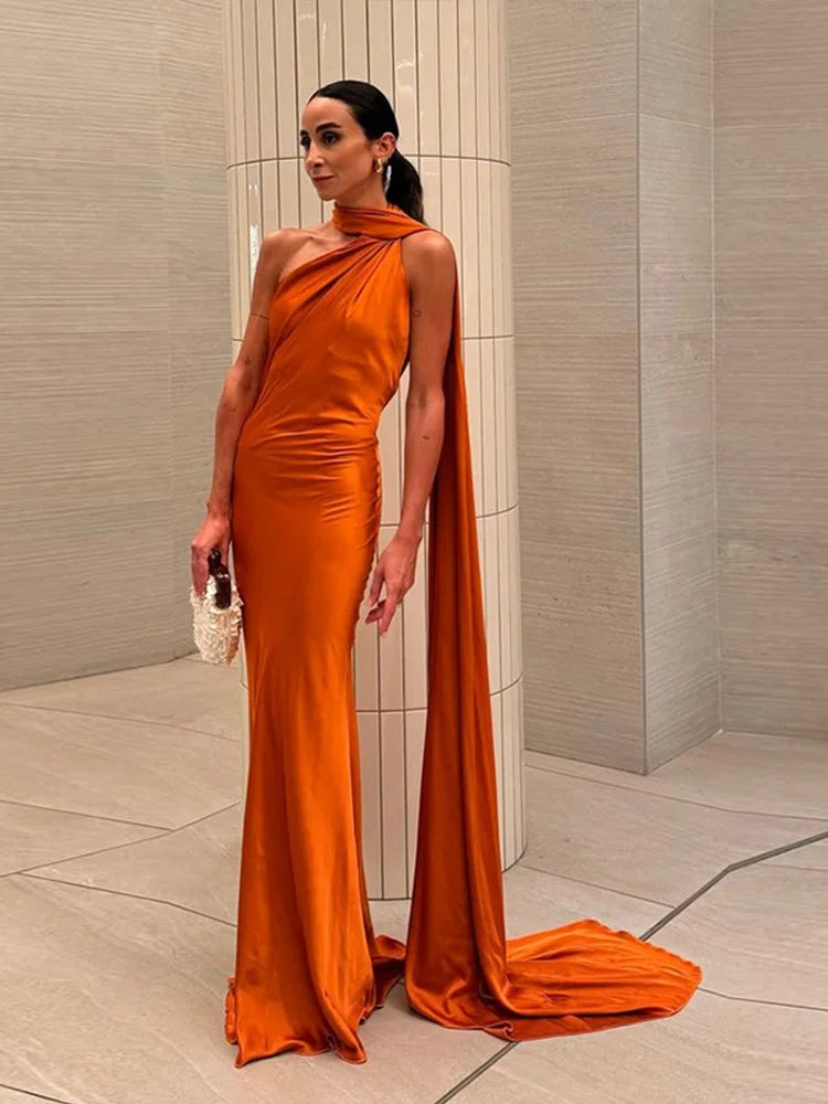 The Milan Dress — Diagonal Neckline & Backless Elegance