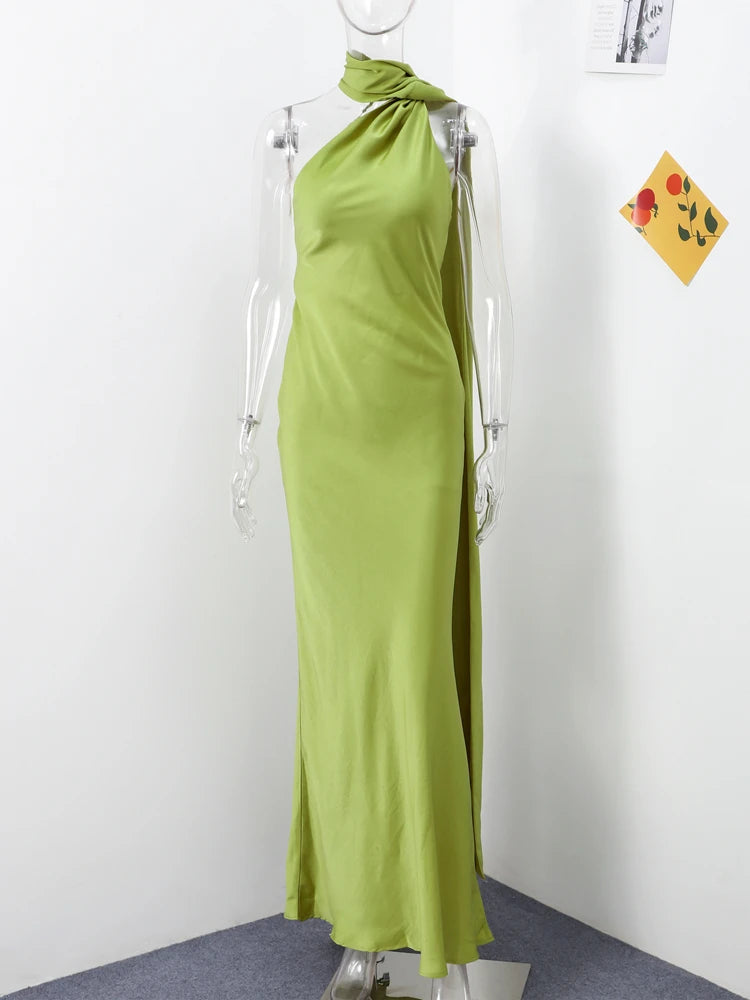 The Sienna Dress — Halter Backless Silhouette with Flowing Elegance