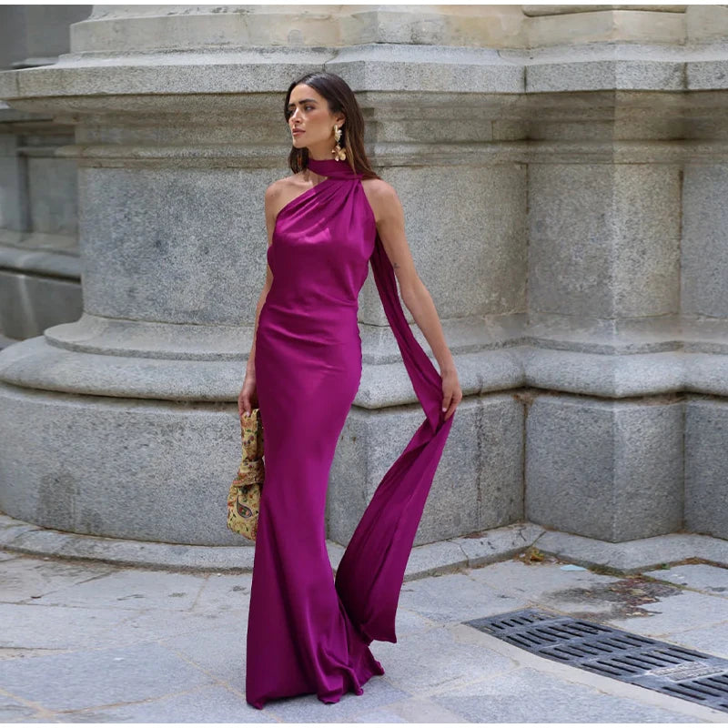 The Milan Dress — Diagonal Neckline & Backless Elegance