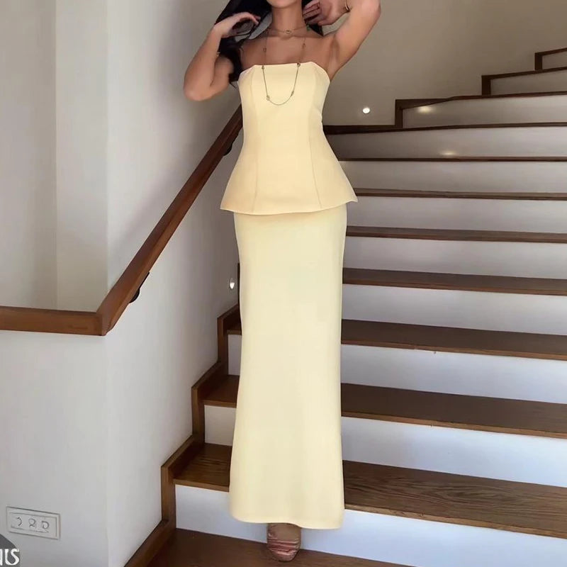 Strapless Vintage A-Line Dress – Sleeveless Ankle-Length Polyester Cotton Gown