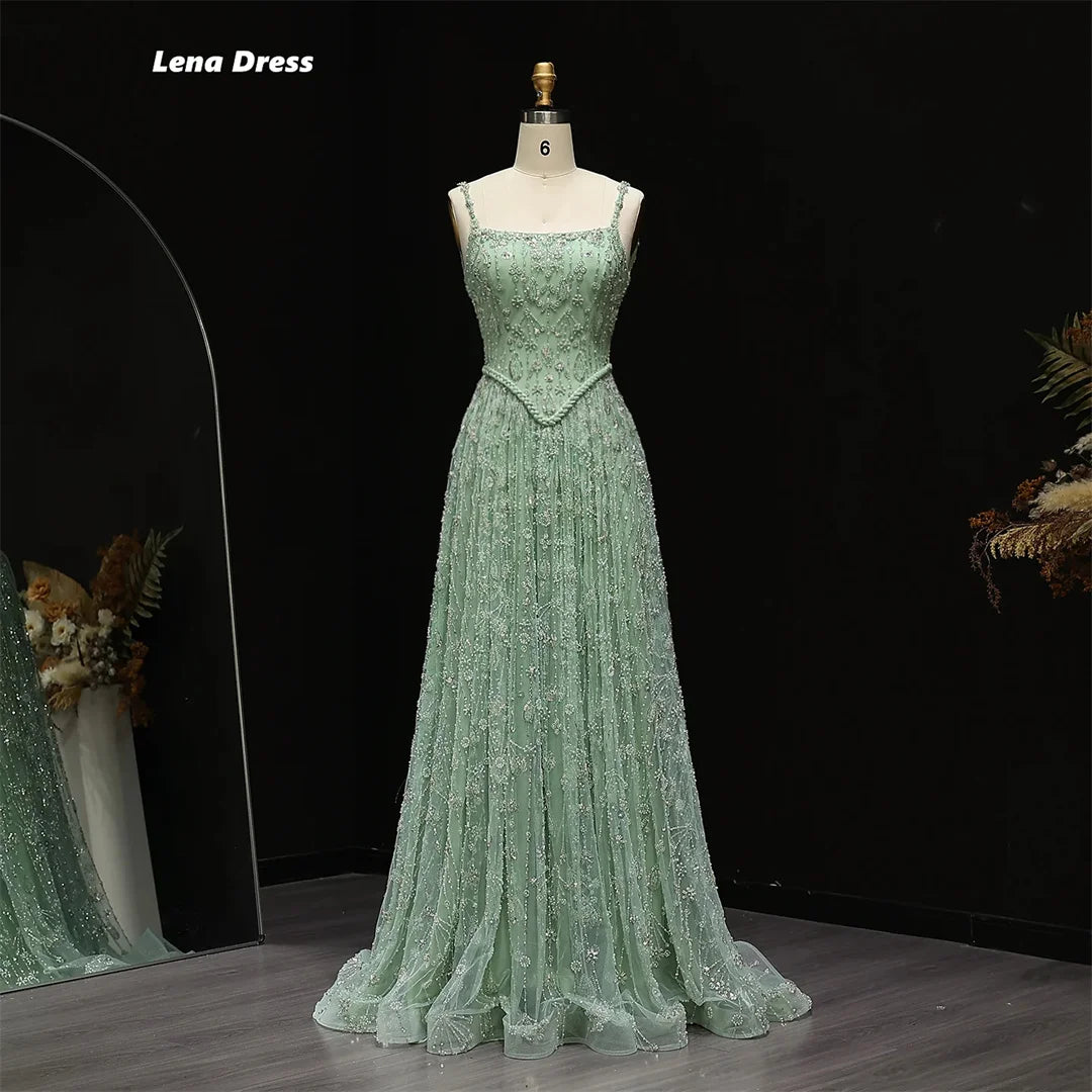 Lena Custom Made Evening Dresses Woman Elegant Dress Luxury Wedding Guest Sleeveless Line A Beaded Lace Robe Soiree Ball Gowns