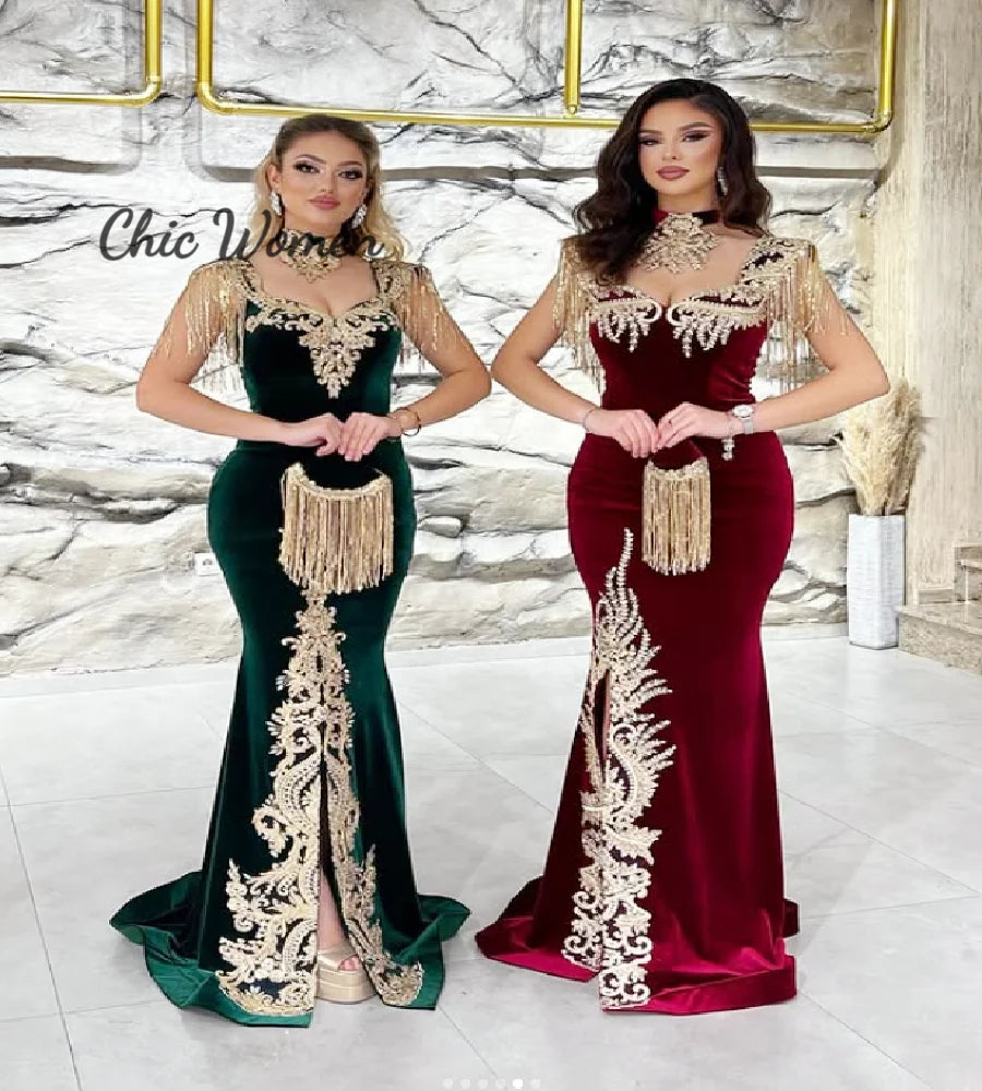 Elegant Velour Beaded Evening Dress – Floor-Length Scoop Neck Gown