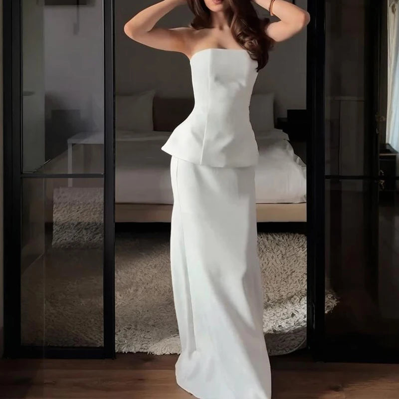 Strapless Vintage A-Line Dress – Sleeveless Ankle-Length Polyester Cotton Gown