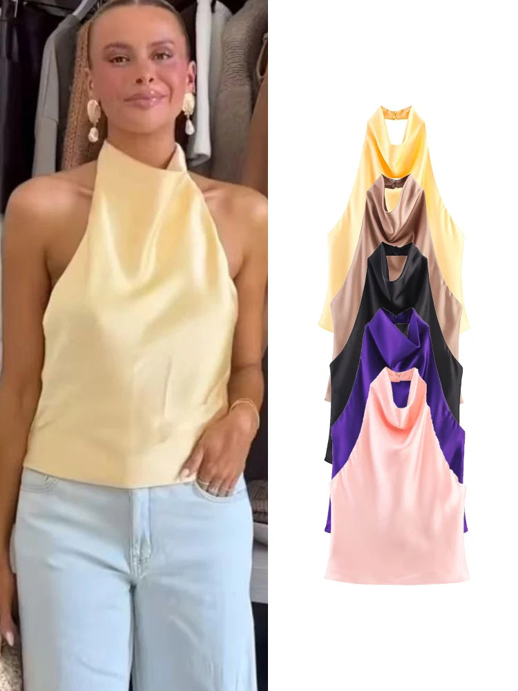 Women’s Backless Tank Top – Casual Summer Broadcloth Top